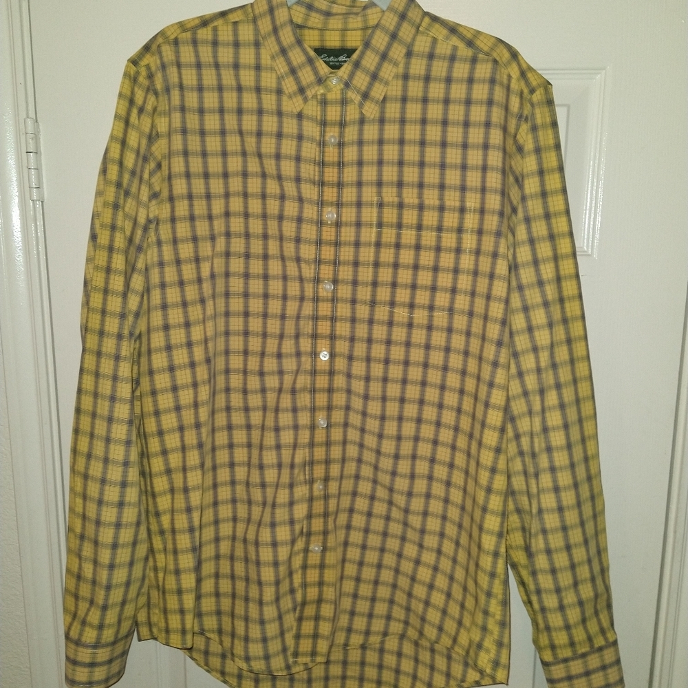Eddie Bauer Checkered Long Sleeve Button Up Shirt Men's sz Large Tall.